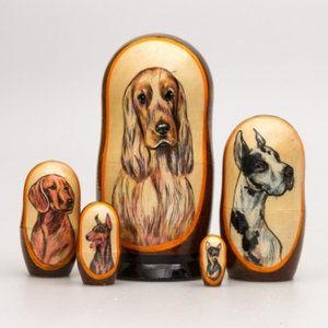 Russian wooden nesting doll dog 5 pieces 7'